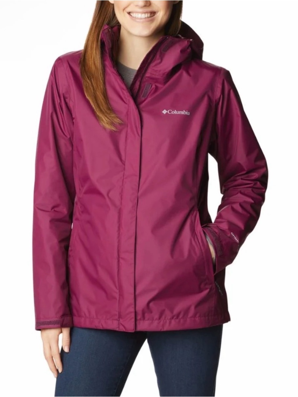 Columbia Omni Tech Arcadia II Women's Hooded Rain Jacket - Medium in Burgundy